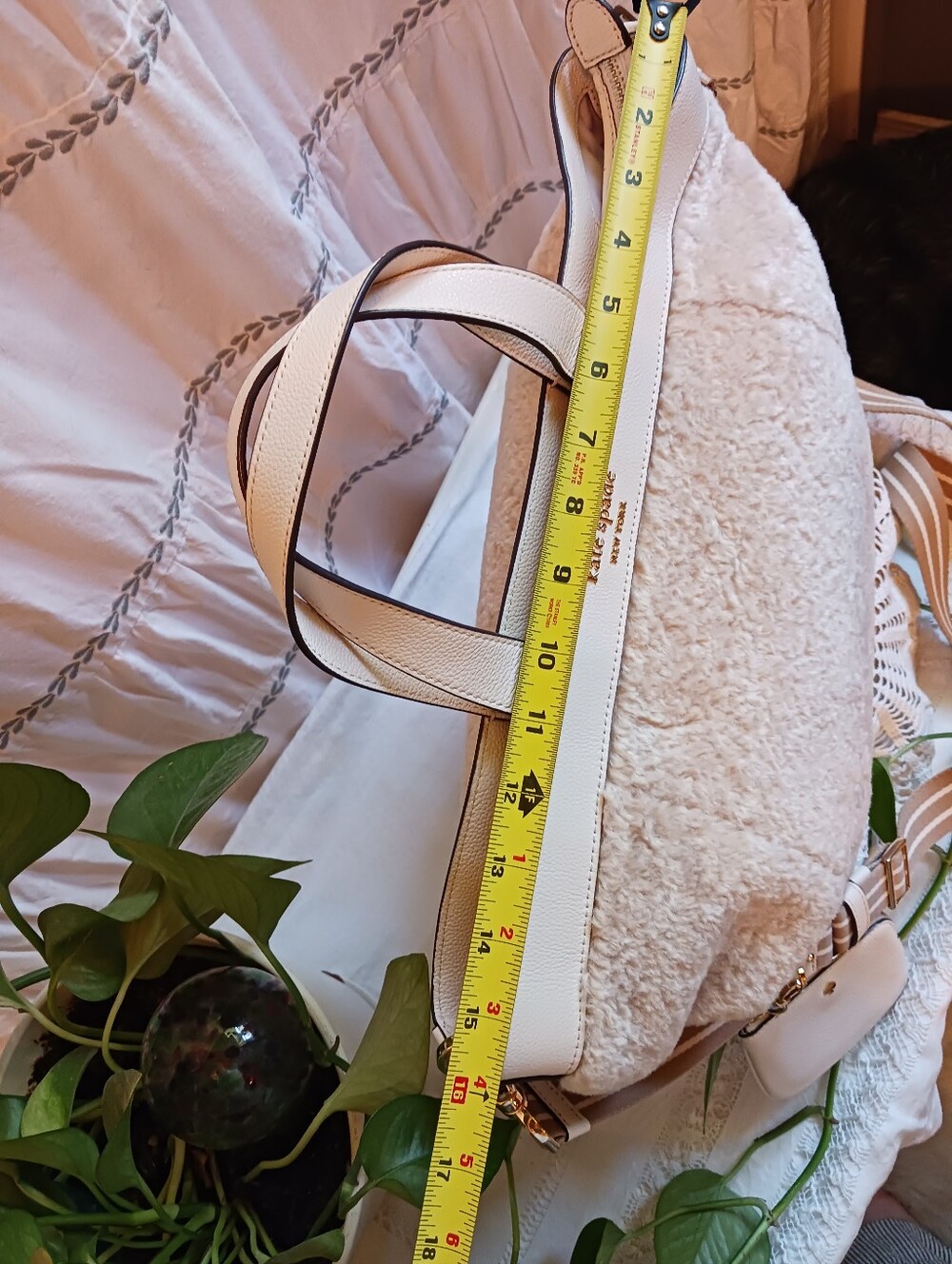 Kate Spade New York Rosie Satchel Natural Faux Shearling Pebbled Leather Trim - Picture 5 of 16
